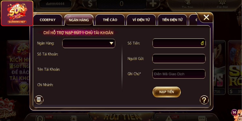 Nạp tiền Sunwin qua hình thức chuyển khoản trực tiếp